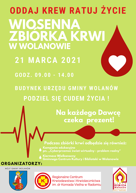 plakat zbiórka krwi marzec 2021