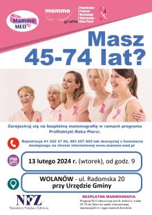 Plakat badania mammograficzne w Wolanowie