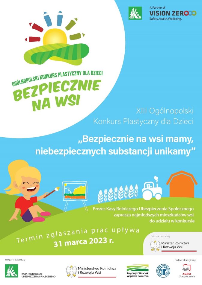 Plakat konkursu plastycznego "BEZPIECZNIE NA WSI"