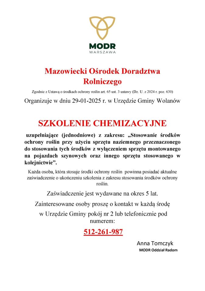 Zaproszenie kurs chemizacyjny