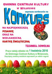 Plakat: Wielkanocny konkurs w Gminnym Centrum Kultury.