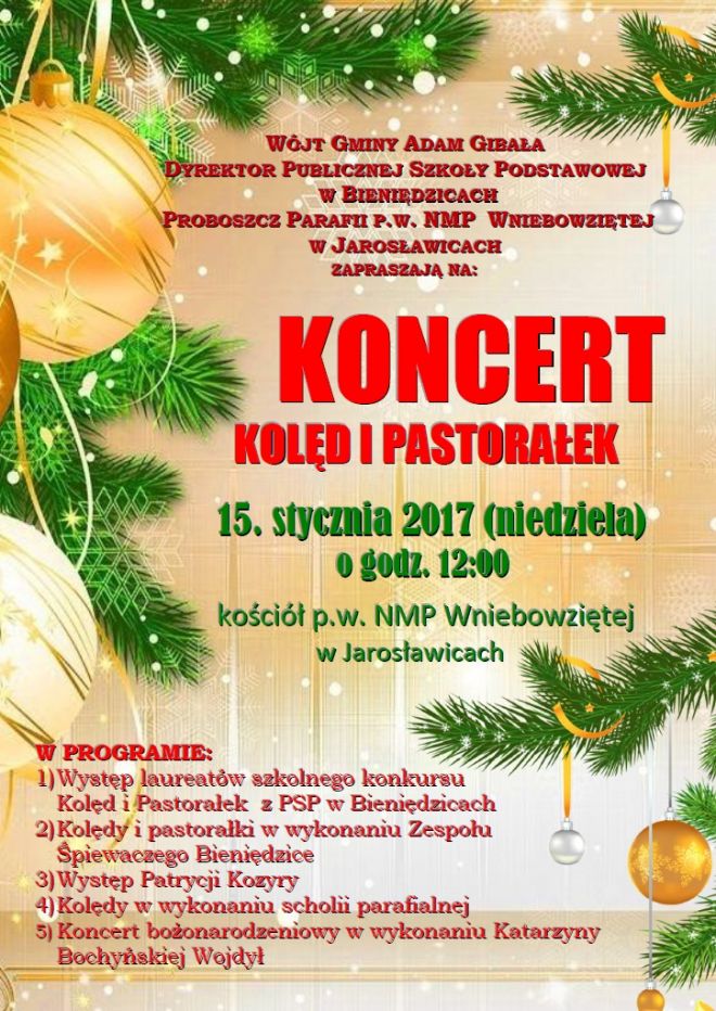 Zaproszenie na koncert kolęd i pastorałek