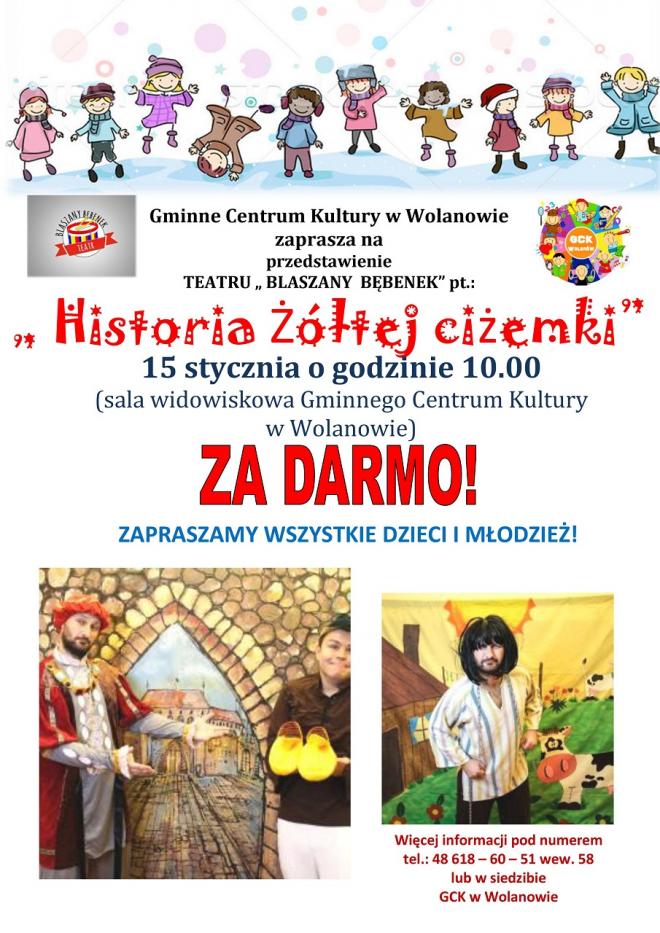 plakat: Spektakl Teatru Blaszany  Bębenek w GCK