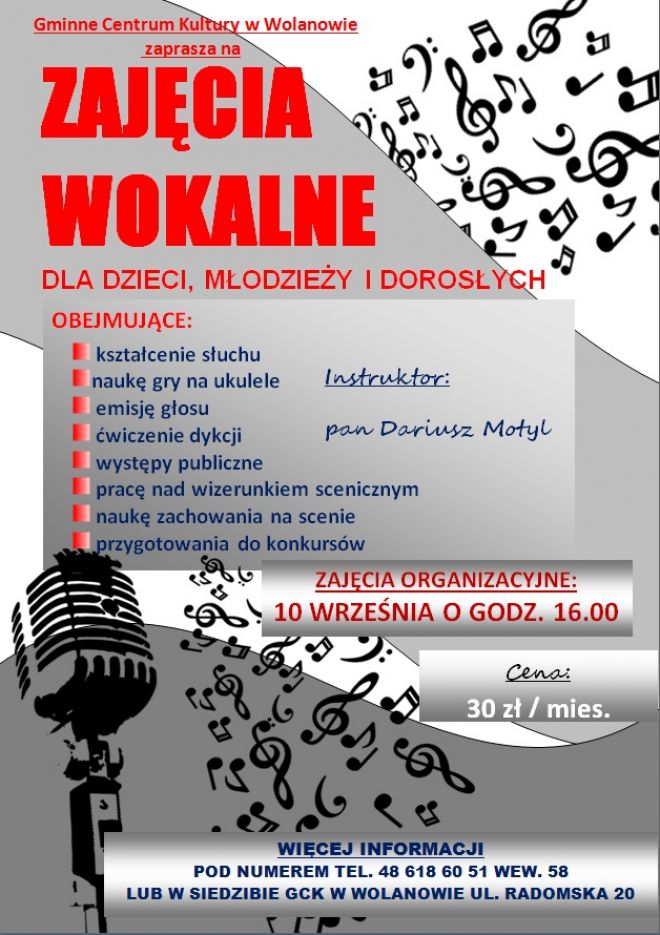 Plakat: zajęcia wokalne