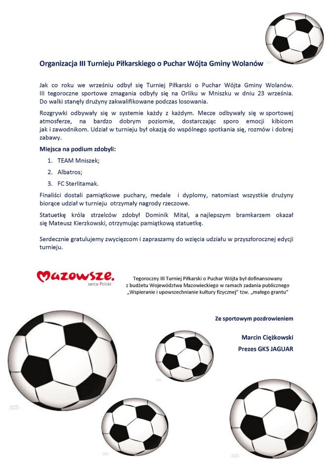 Organizacja III Turnieju Piłkarskiego o Puchar Wójta Gminy Wolanów