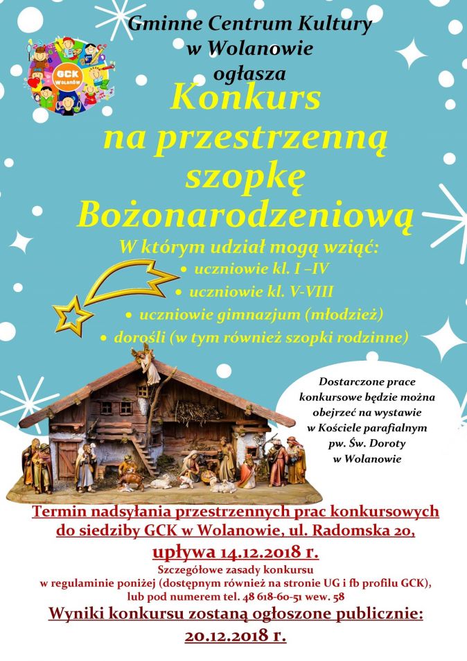 plakat: konkurs na szopkę bożonarodzeniową