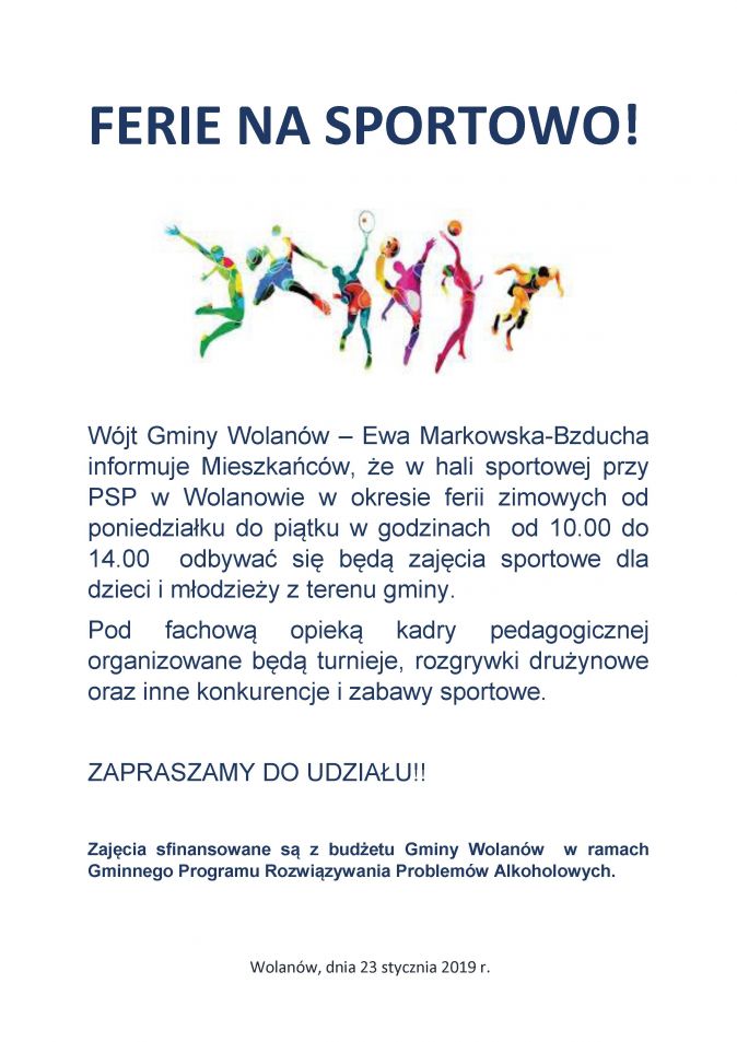 Plakat: FERIE NA SPORTOWO!