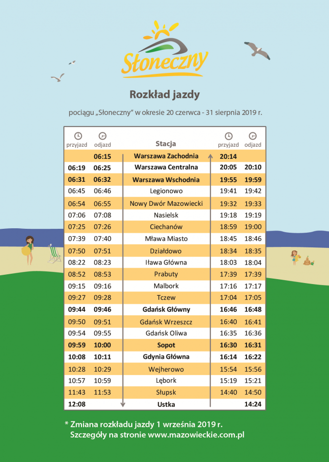 Pociąg Słoneczny - rozkład jazdy