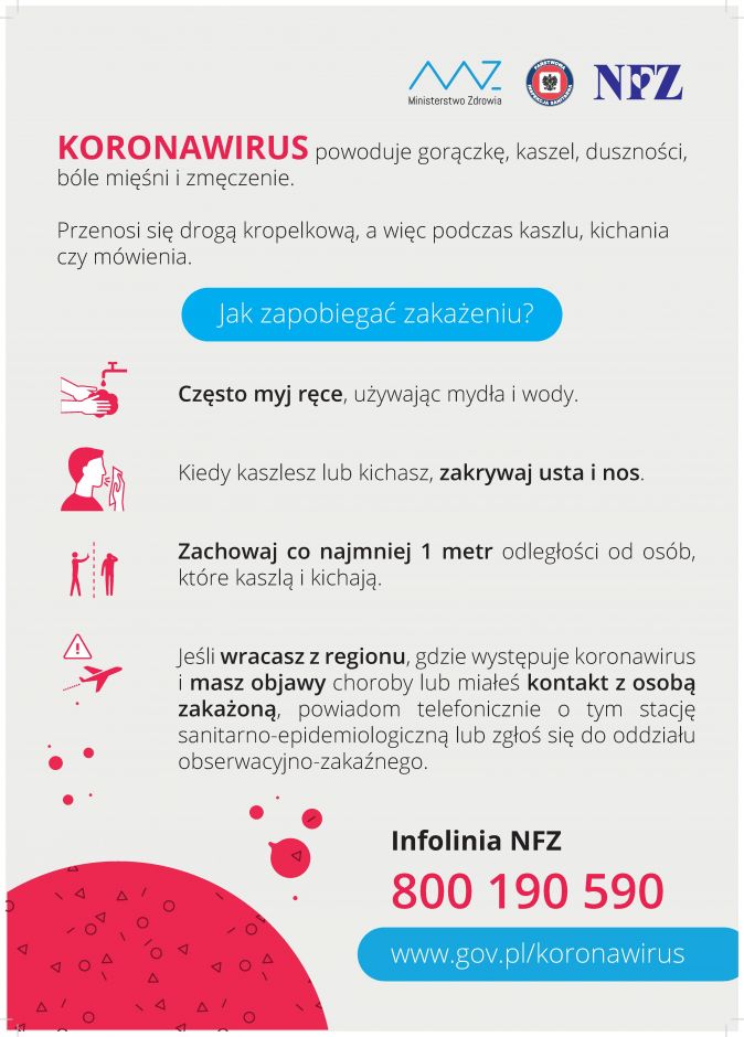 Plakat NFZ w sprawie koronawirusa