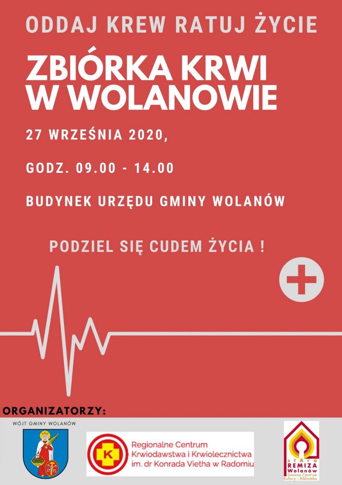 Plakat: Zbiórka krwi w Wolanowie