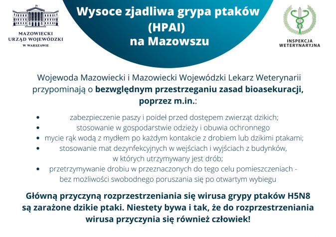 Ulotka informacyjna - Wysoce zjadliwa grypa ptaków (HPAI) na Mazowszu - część 2.