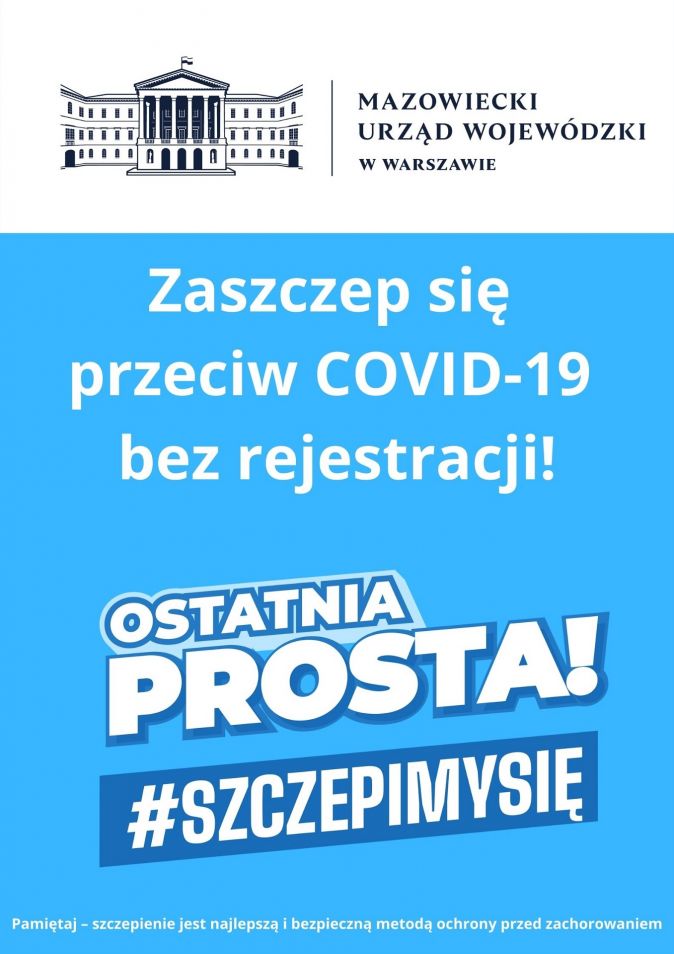 Plakat: Wojewoda Mazowiecki zaprasza do udziału w akcji szczepień przeciw COVID-19