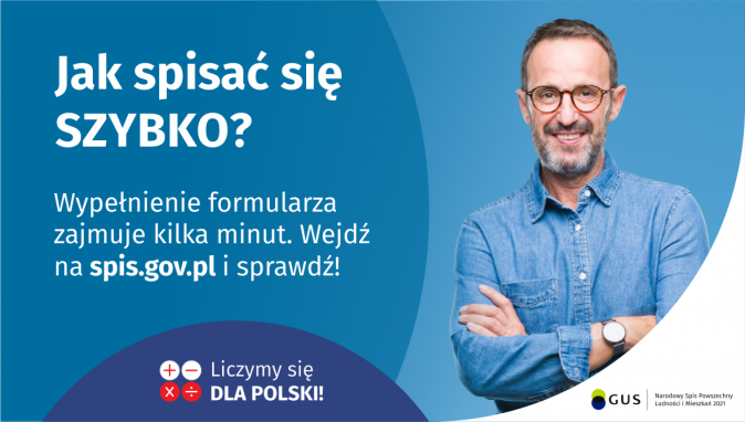 Na grafice jest napis: Jak spisać się szybko? Wypełnienie formularza zajmuje kilka minut. Wejdź na spis.gov.pl i sprawdź!...