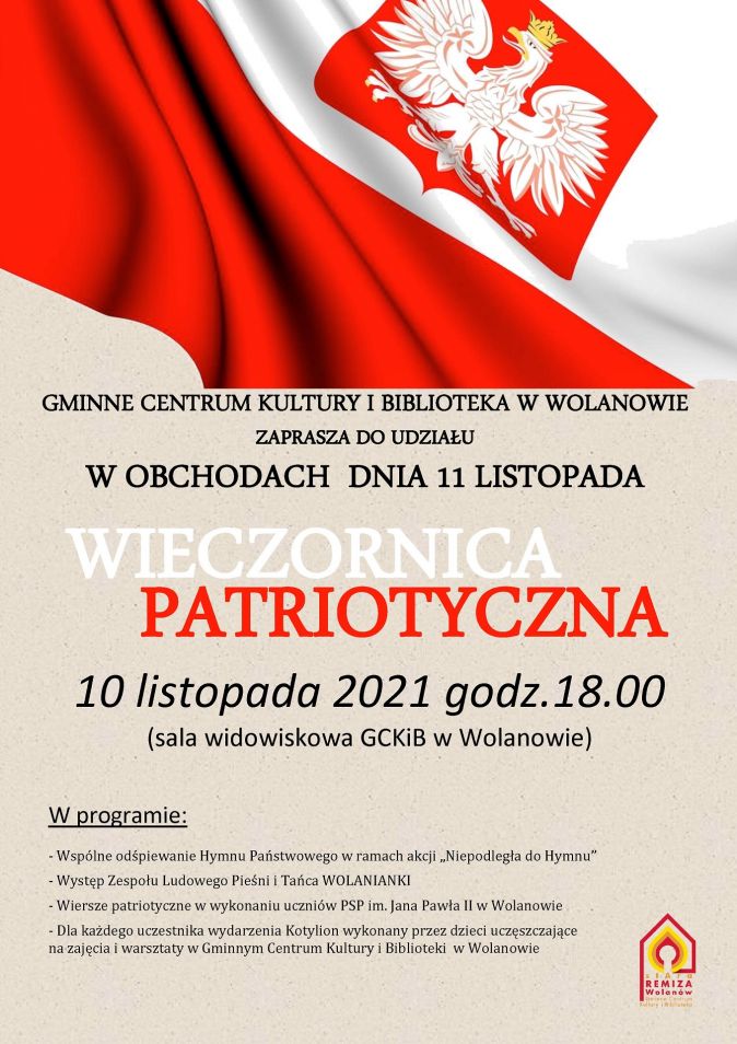 Zaproszenie na WIECZORNICĘ PATRIOTYCZNĄ