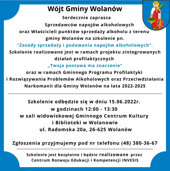 Plakat: Szkolenie dla sprzedawców napojów alkoholowych