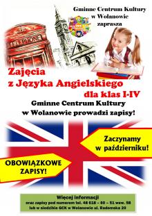 Plakat zaproszenia na zajęcia nauki języka angielskiego.