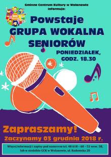 Plakat: Zaproszenie na zajęcia wokalne dla seniorów