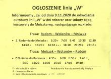 Ogłoszenie w sprawie zmiany w rozkładzie jazdy autobusów linii "W"