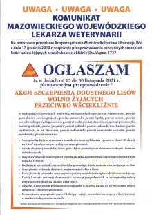 KOMUNIKAT MAZOWIECKIEGO WOJEWÓDZKIEGO LEKARZA WETERYNARII