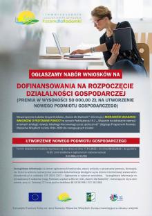 Plakat: Premie na rozpoczęcie działalności gospodarczej 50 000,00 zł