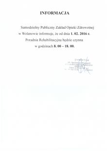 Godziny otwarcia poradni rehabilitacyjnej SP ZOZ w Wolanowie